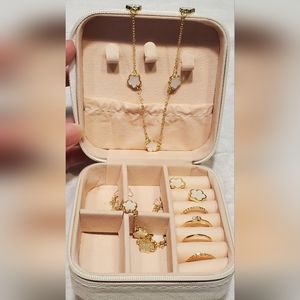 Five Petal White Lucky Necklace Bracelet Gift Set + Rings Earings w/ Jewelry box